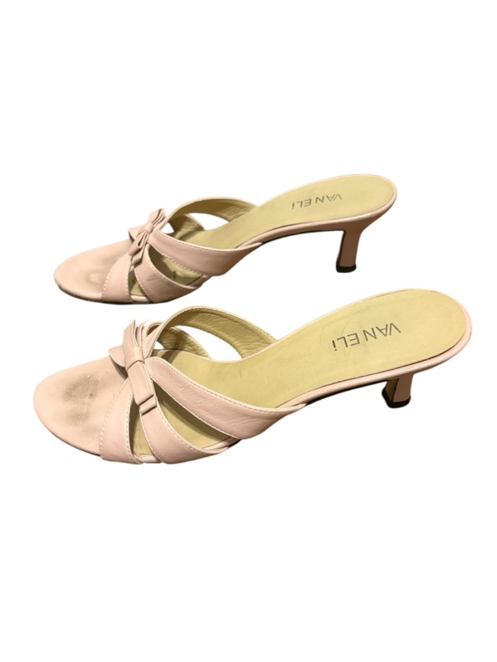 Van Eli Pink Leather Strappy Kitten Heel Mules Bow Accent Sandals Size 9.5 N